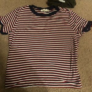 Red, white, and navy blue stripped top